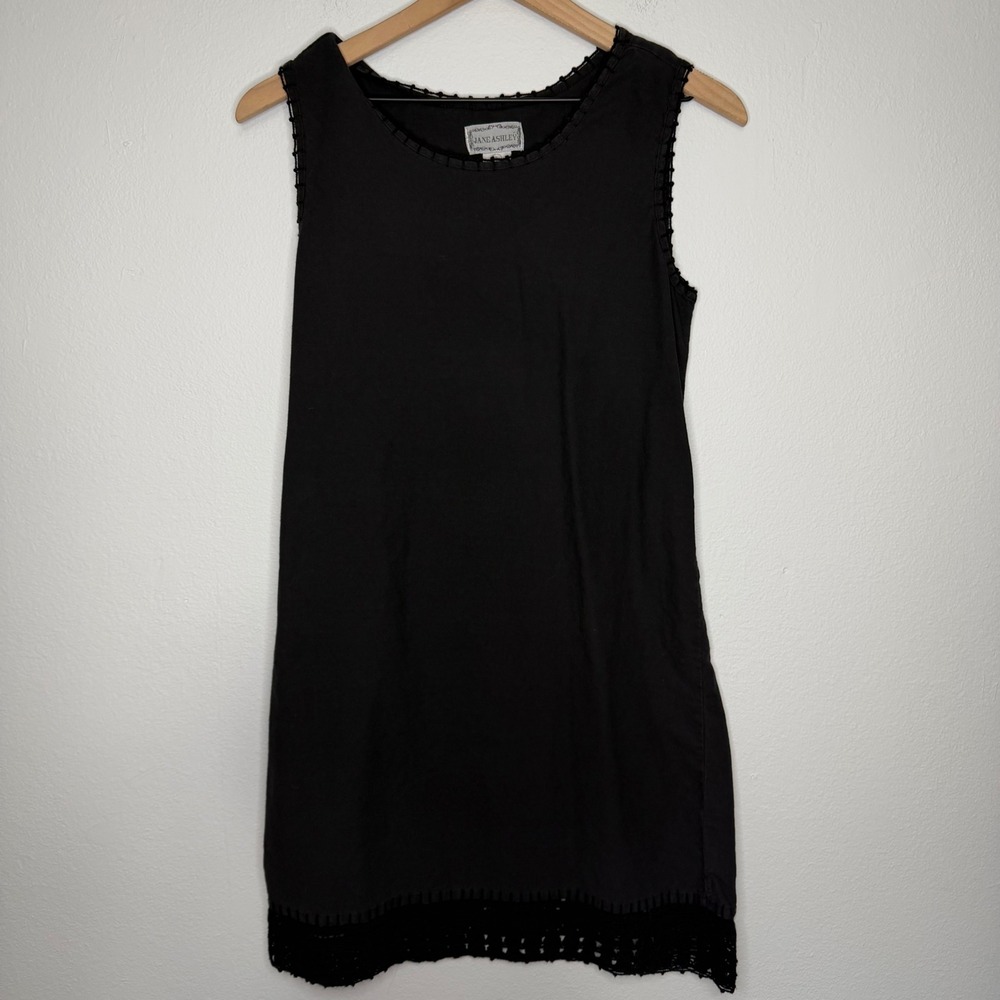 Vintage 90's - Jane‎ Ashley Sheath Dress Black Crochet Trim 100% Cotton